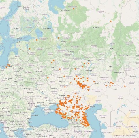 Места встреч шакала на территории России и сопредельных территориях..jpg Места встреч шакала на территории России и сопредельных территориях..jpg